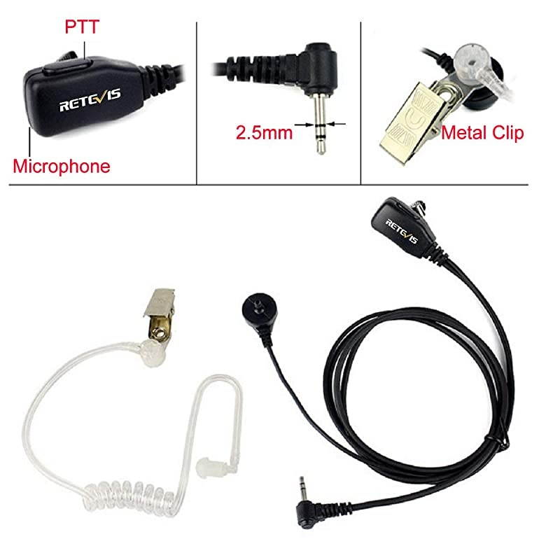 RT45 1 Pin 25mm Walkie Talkie Earpiece with Mic Covert Air Tube Headset for Motorola T6300 T280 SX700  RT45 2 Way Radios 10 Pack