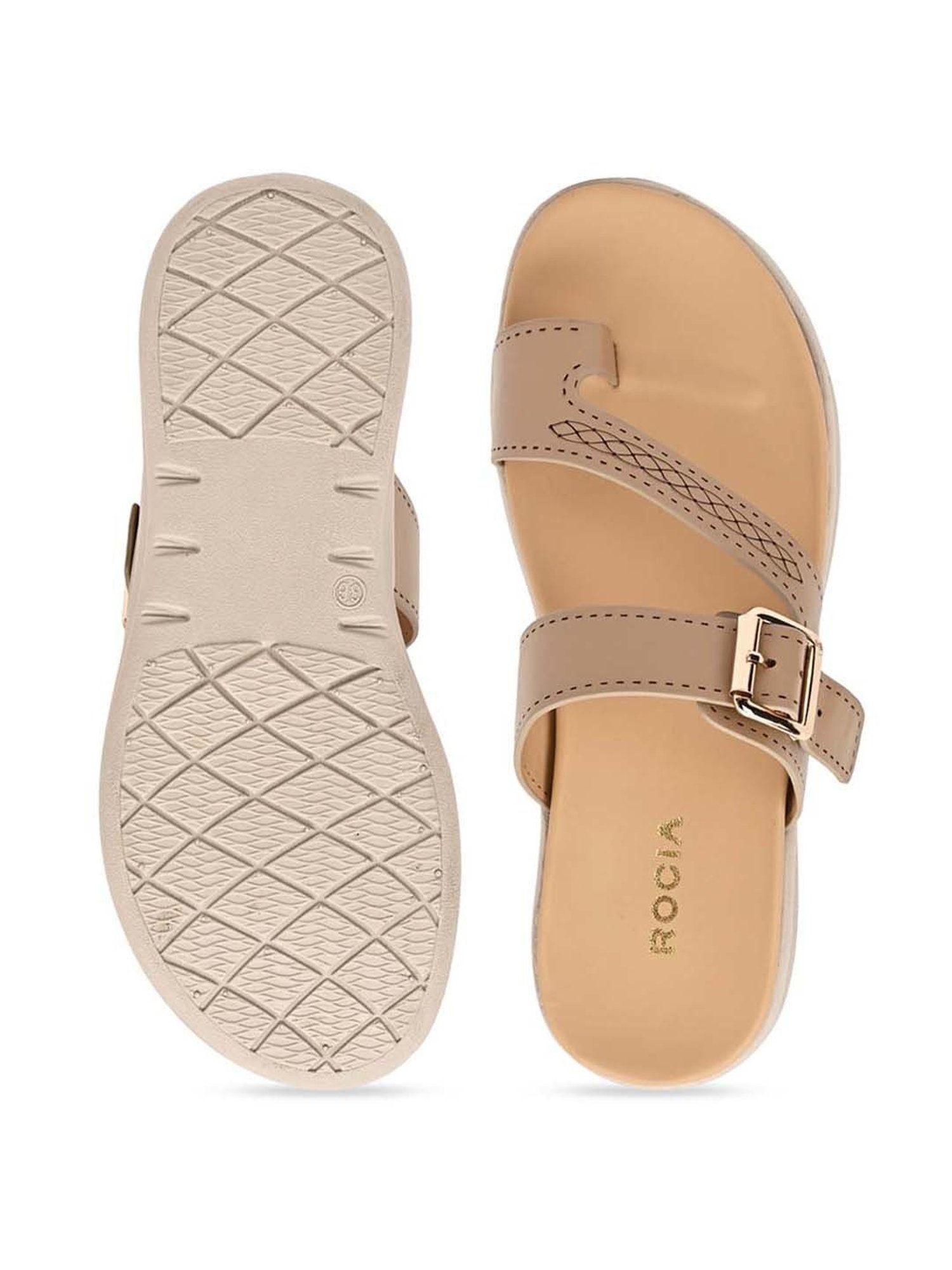 Rocia by Regal Women's Beige Toe Ring Wedges