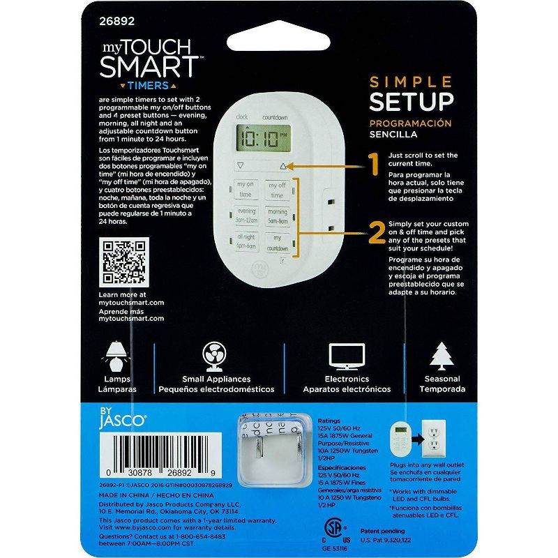 myTouchSmart Indoor Plug-In Digital Timer White