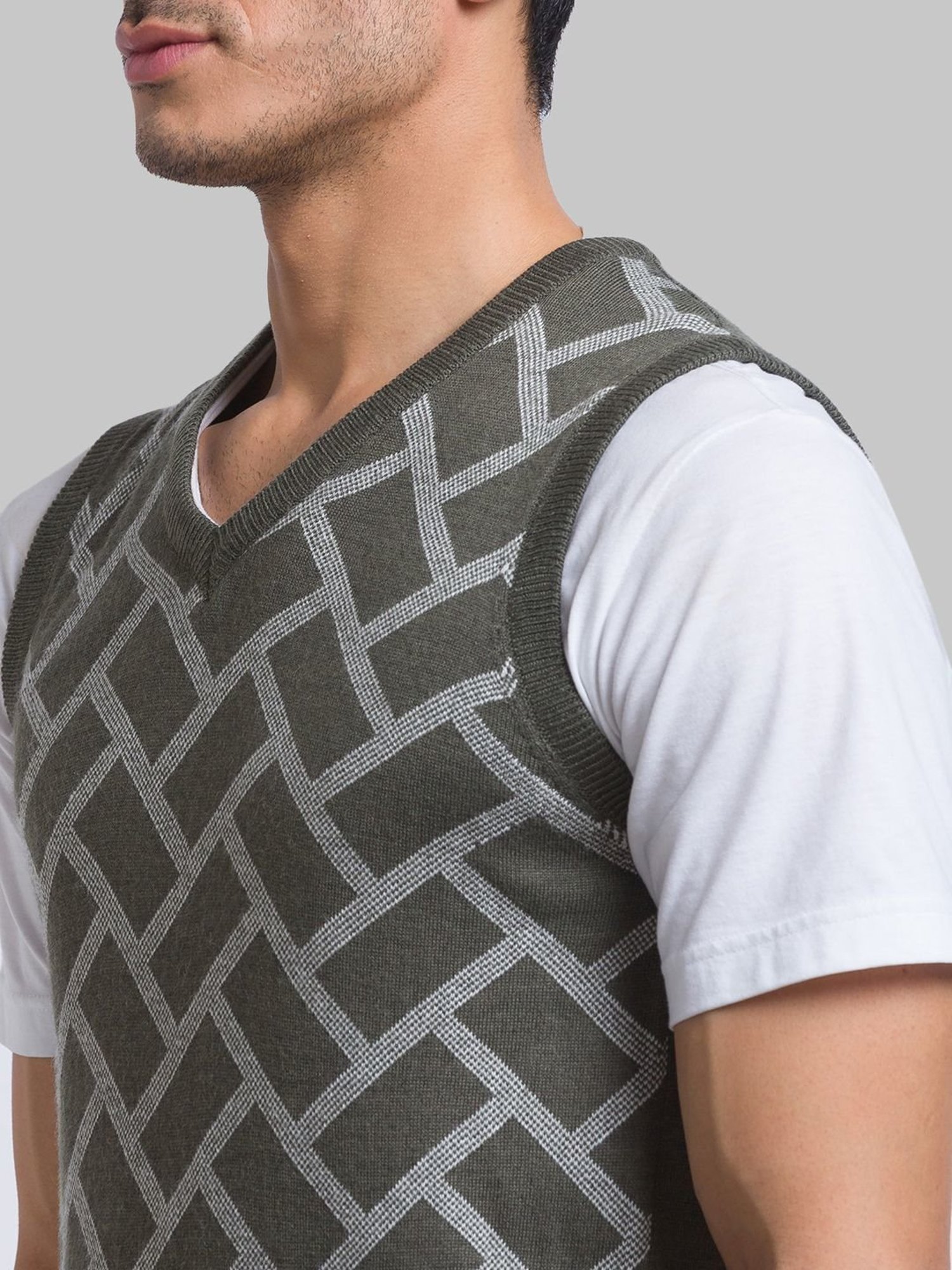 Parx Green Regular Fit Printed Sweater