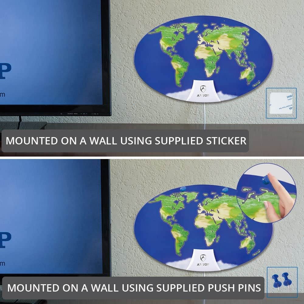 HDTV Antenna,ANTOP Amplified TV Antenna Indoor 3D Pattern Design 50 Miles Omni-Directional Reception Range with 10ft High Performance Coaxial Cable