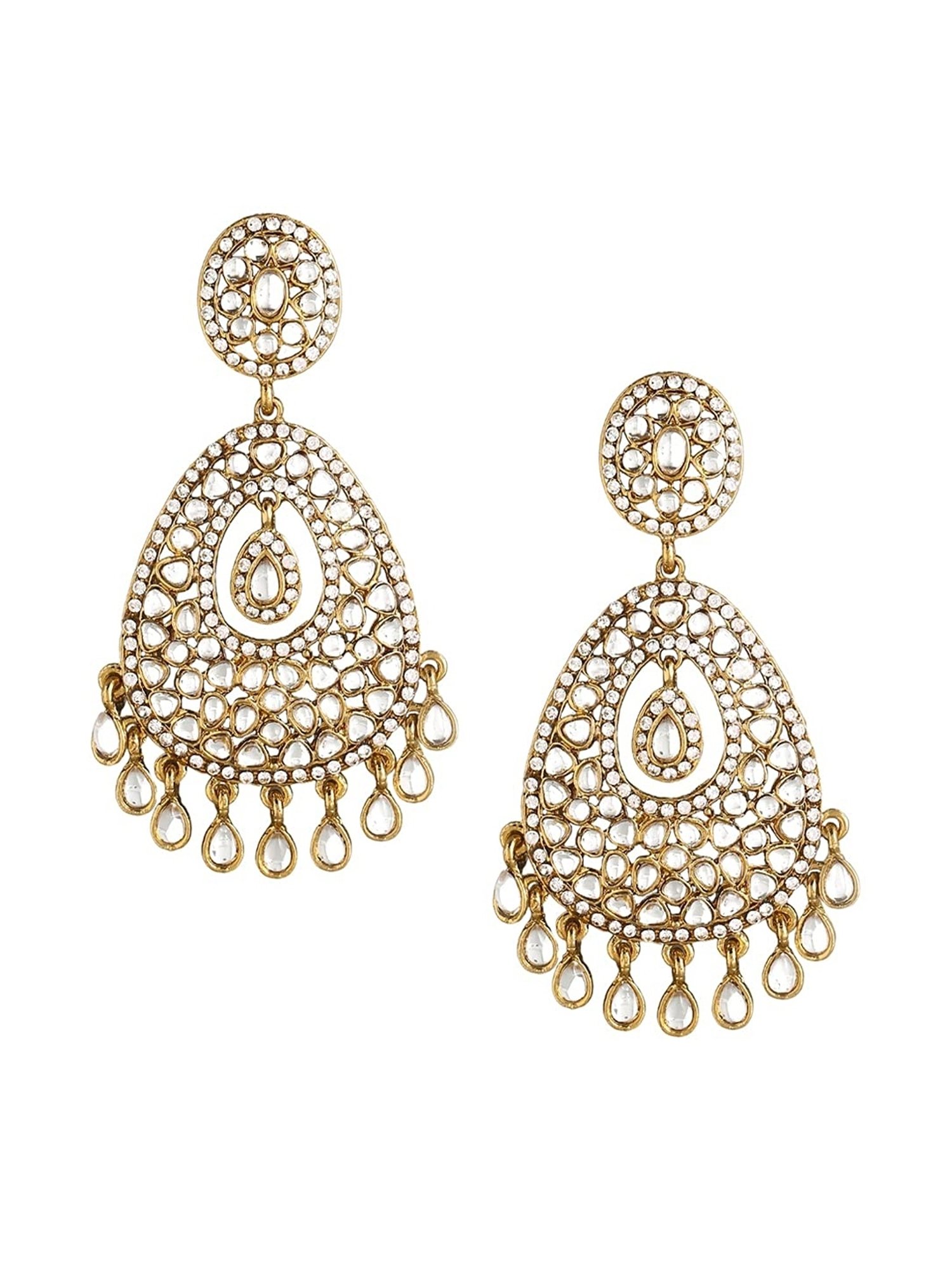 Oomph Gold Tone Jadau Kundan Large Ethnic Stylish Latest Dangler Earrings