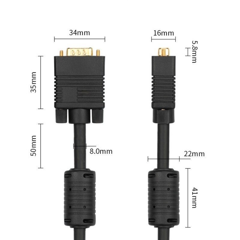 VGA Cord 2M  VGA Male to VGA Male Cable HD15 Male to Male 28 AWG VGA Cable with Ferrites for Monitor