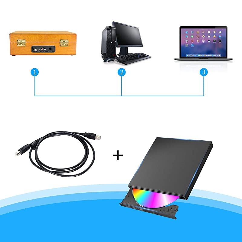 PC Encoding Record Player 3Speed Vinyl Turntable Builtin 1W Speakers RCAAUXHeadphone JackDC Radio Player