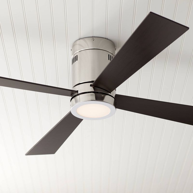52" Casa Vieja Modern Hugger Ceiling Fan with Light LED Remote Flush Mount Brushed Nickel Oiled Bronze for Living Room Kitchen