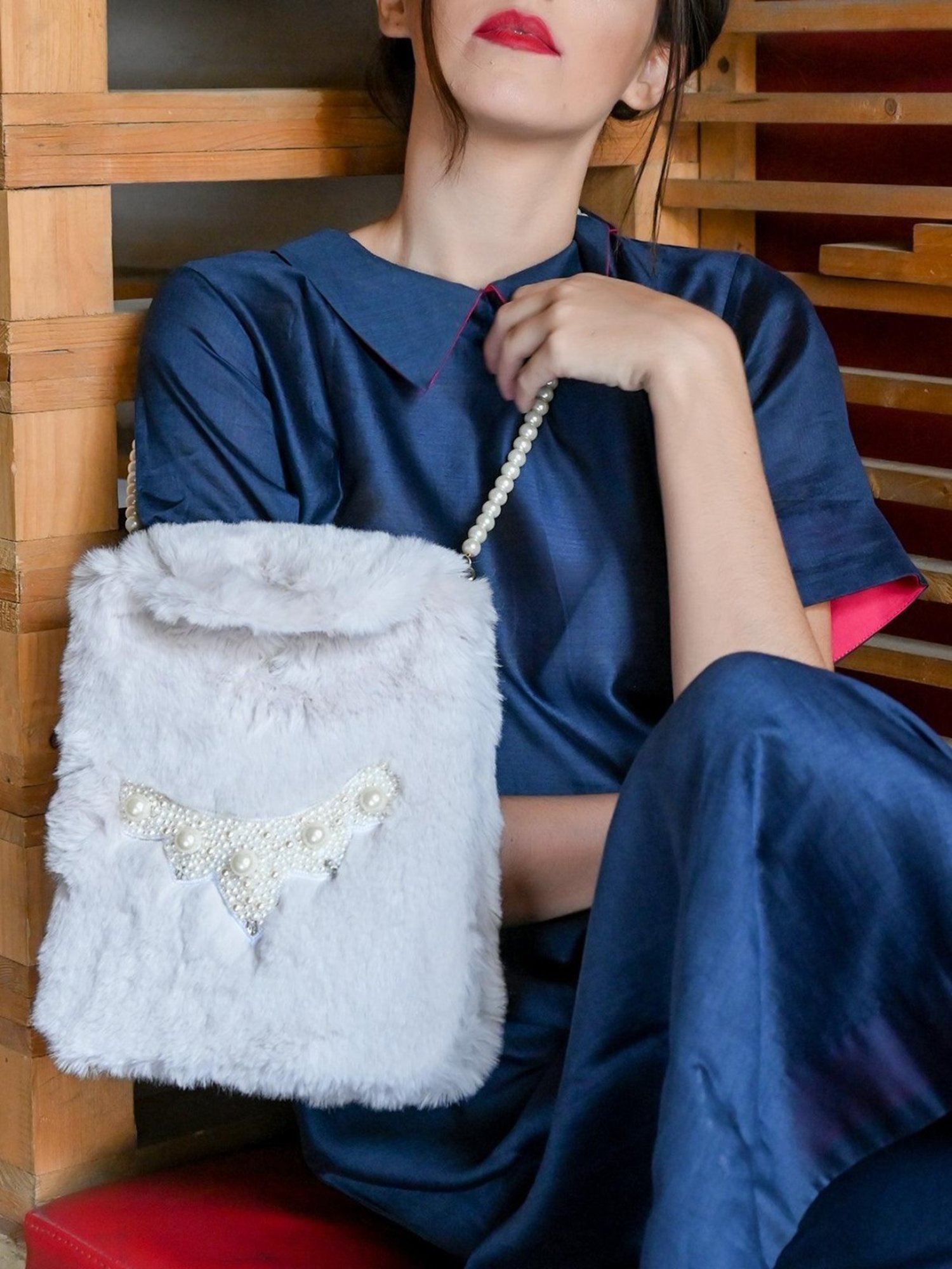 Odette White Embellished Sling Handbag