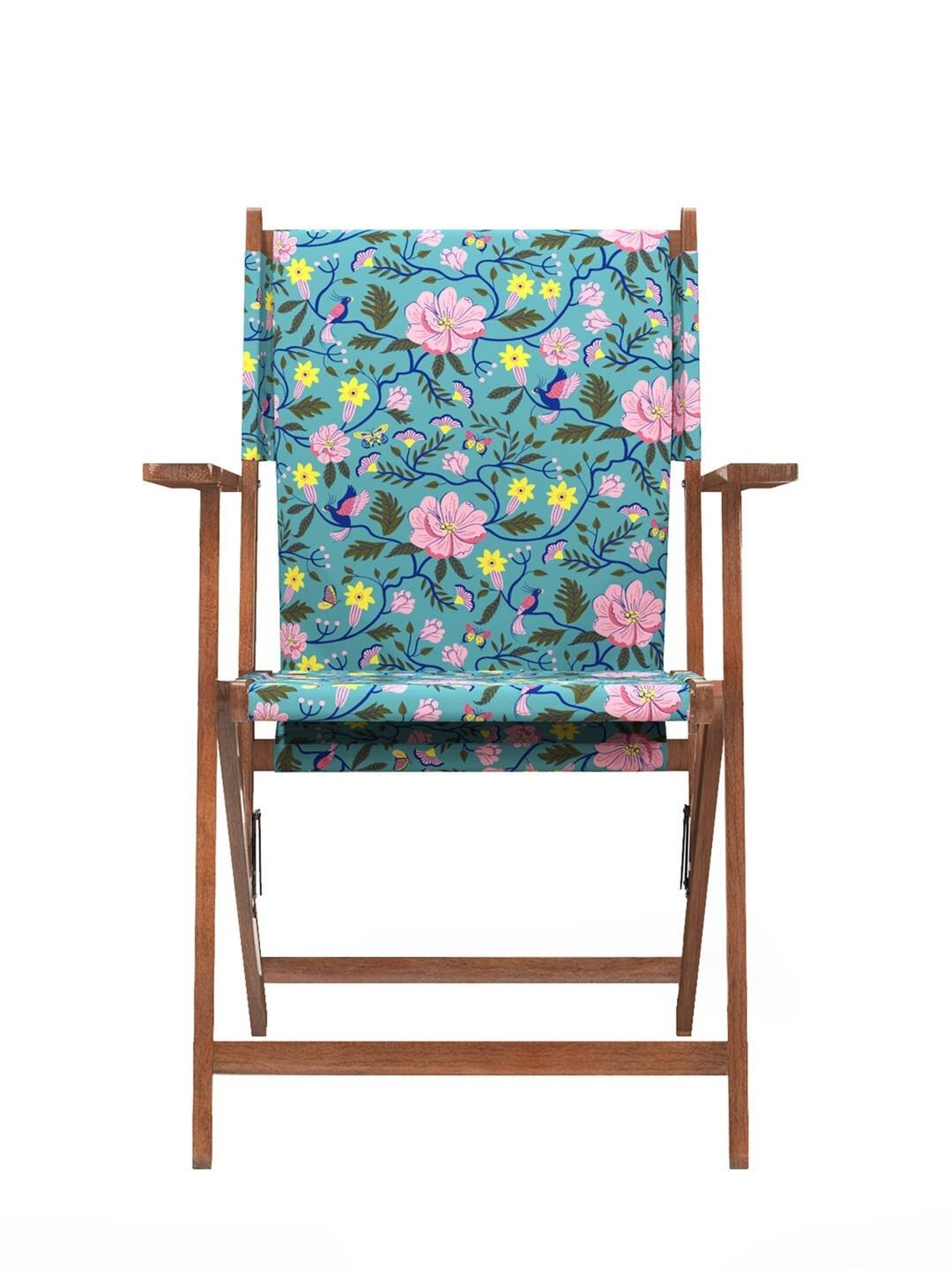 Chumbak Bistro Spring Bloom Floral Black Wood Folding Chair