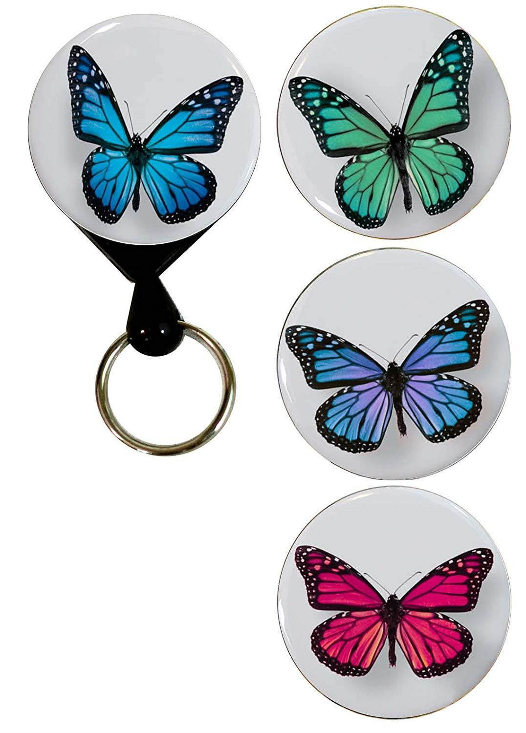 Buttonsmith Butterfly Retractable Tinker Reel Key Reel with Rotating Alligator Clip and Swappable Tinker Tops - Made in the USA, 1 Year Warranty