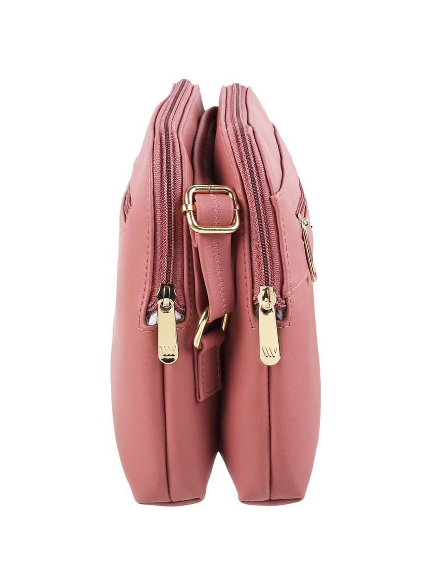 Walkway Peach Synthetic Solid Sling Handbag