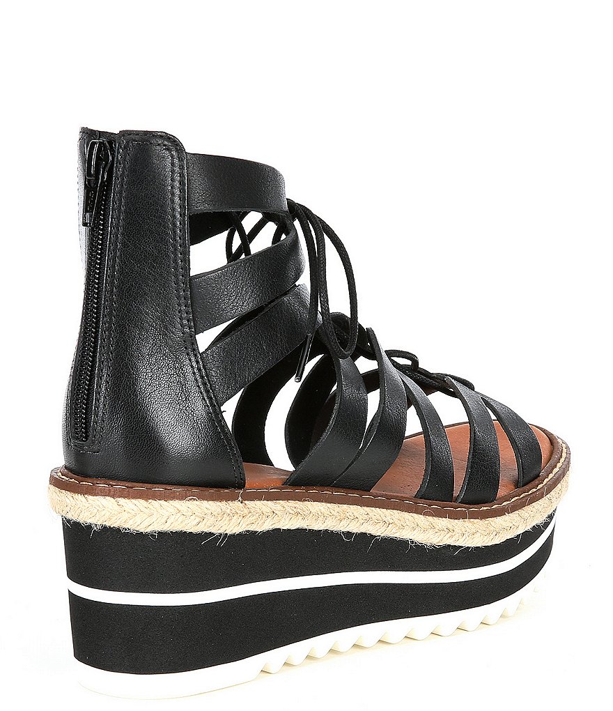 GB Whirrl-Windd Strappy Leather Lace-Up Platform Espadrille Detail Wedges