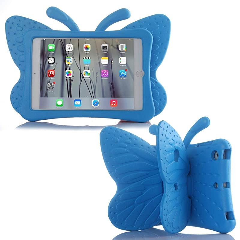 iPad 7 8 10.2 3D Cute Butterfly Case for Kids Light Weight EVA Stand Shockproof Rugged Heavy Duty Kids Friendly iPad Cover for Kids iPad 10.2 iPad 7th 8th (Blue)