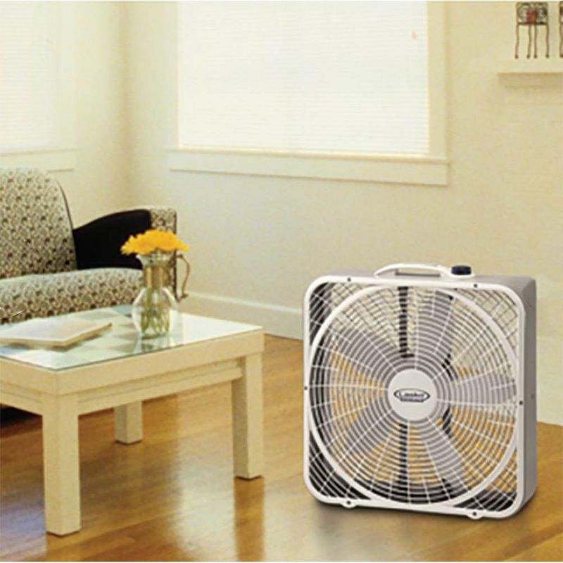 Lasko 3720 20 Inch 3-Speed Quiet Weather-Shield Performance Box Fan with Easy Carry Handle for Doorways, Windows and Home Rooms, White