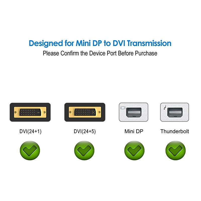 Mini DP to DVI Gold 1080P Plated Mini DisplayPort Thunderbolt Port Compatible to DVI Male to Female Adapter Converter Black