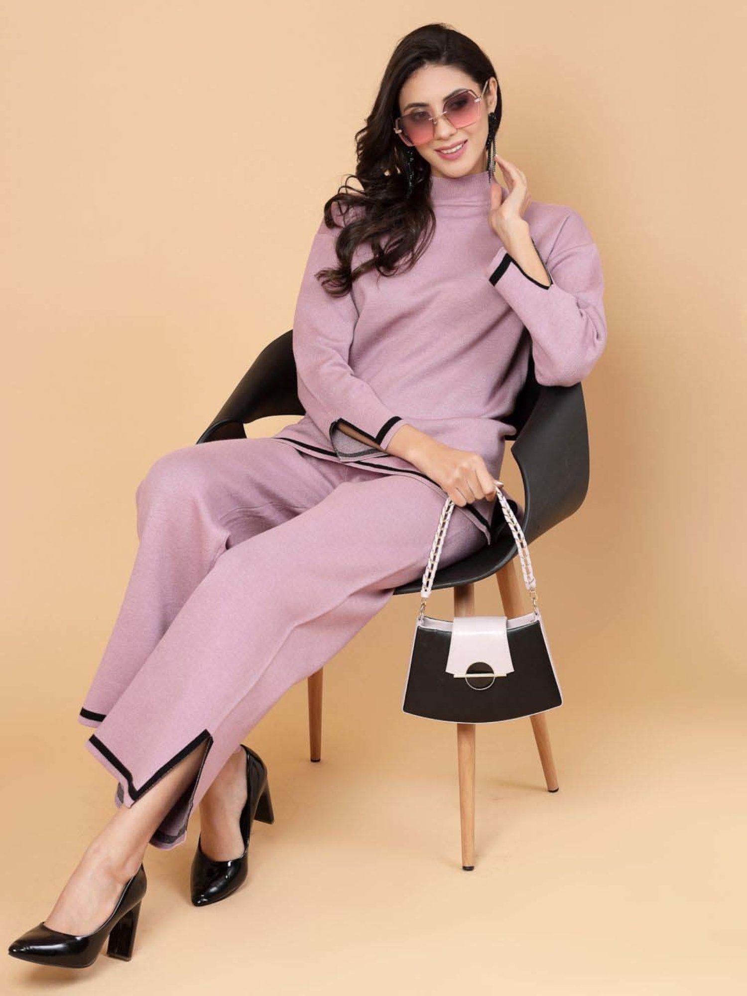 Mafadeny Lilac Plain Top Pants Set