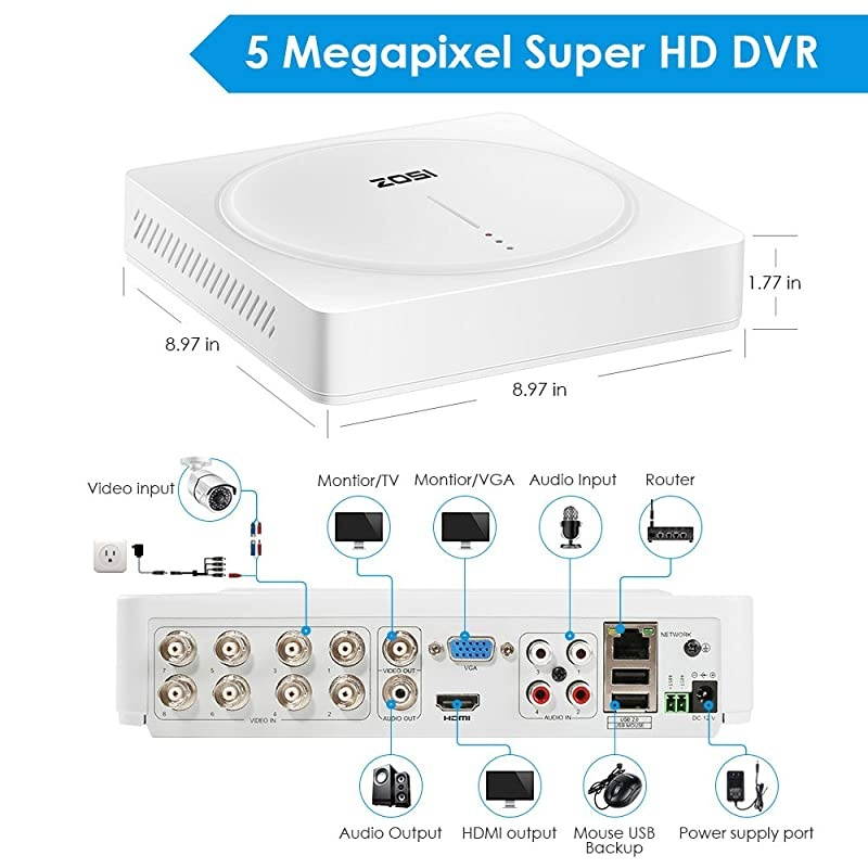 8CH 5MP 2K+ HD Security Cameras System Outdoor with 1TB Hard Drive,H.265+ 8 Channel Full 5MP Surveillance DVR Recorder ,4x Wired 5MP Weatherproof CCTV Cameras,120ft Night Vision,Remote Access