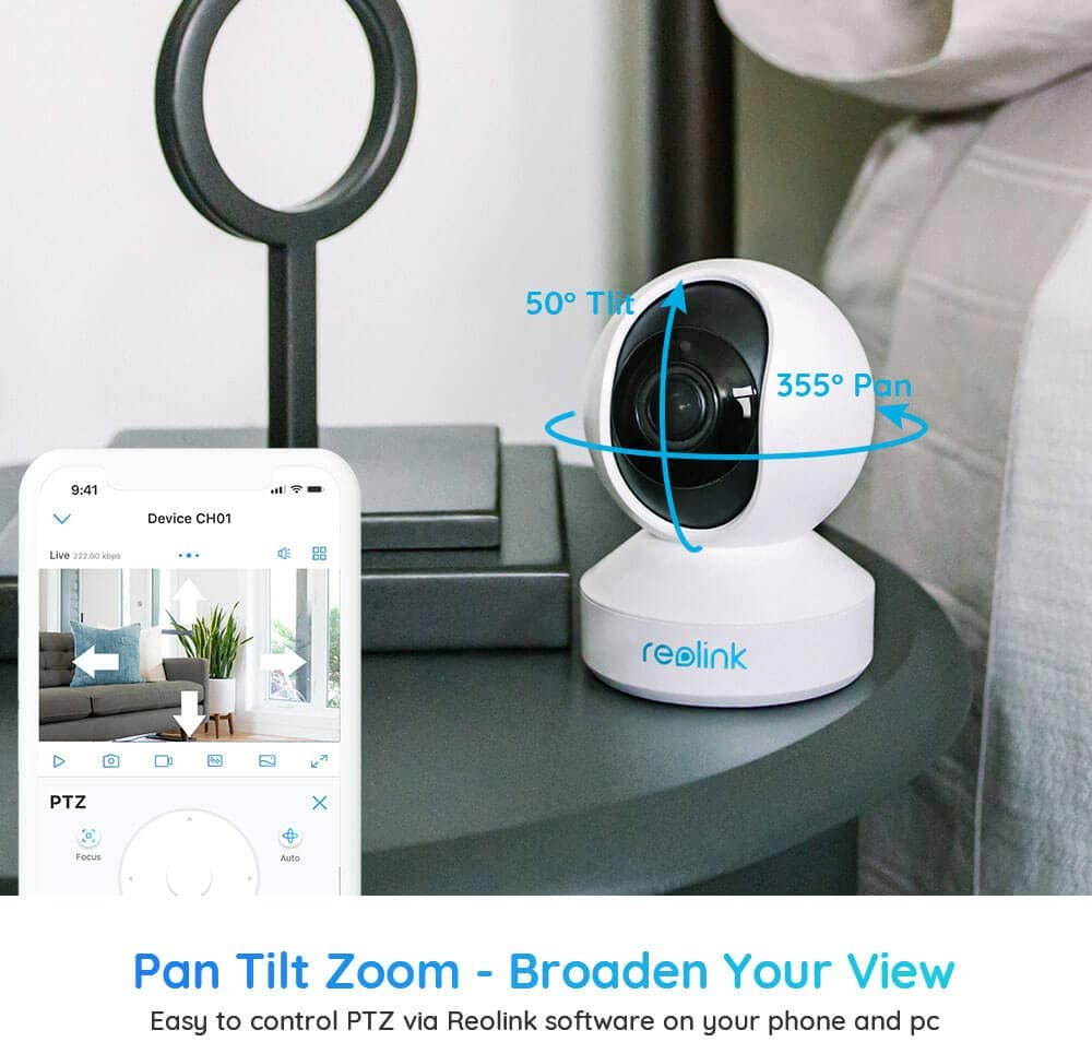 Indoor Security Camera, Reolink 5MP Super HD Plug-in WiFi Camera with Pan Tilt Zoom/ Motion Alerts, Ideal for Baby Monitor/ Pet Camera/Home Security, Dual Band WiFi, Multiple Storage Options, E1 Zoom