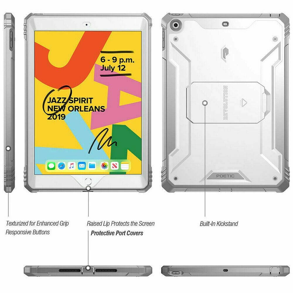 For Apple iPad 10.2 Tablet Case Rugged Shockproof Hybrid Kickstand Cover White