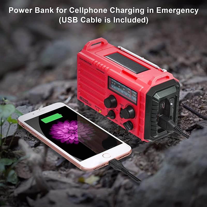 Hand Crank Portable NOAA Weather Alert Radio5Way Powered AMFMSW Emergency Radio for HouseholdOutdoor2500mAh Battery Power Bank USB ChargerLED FlashlightCamping LanternSOS AlarmCompass