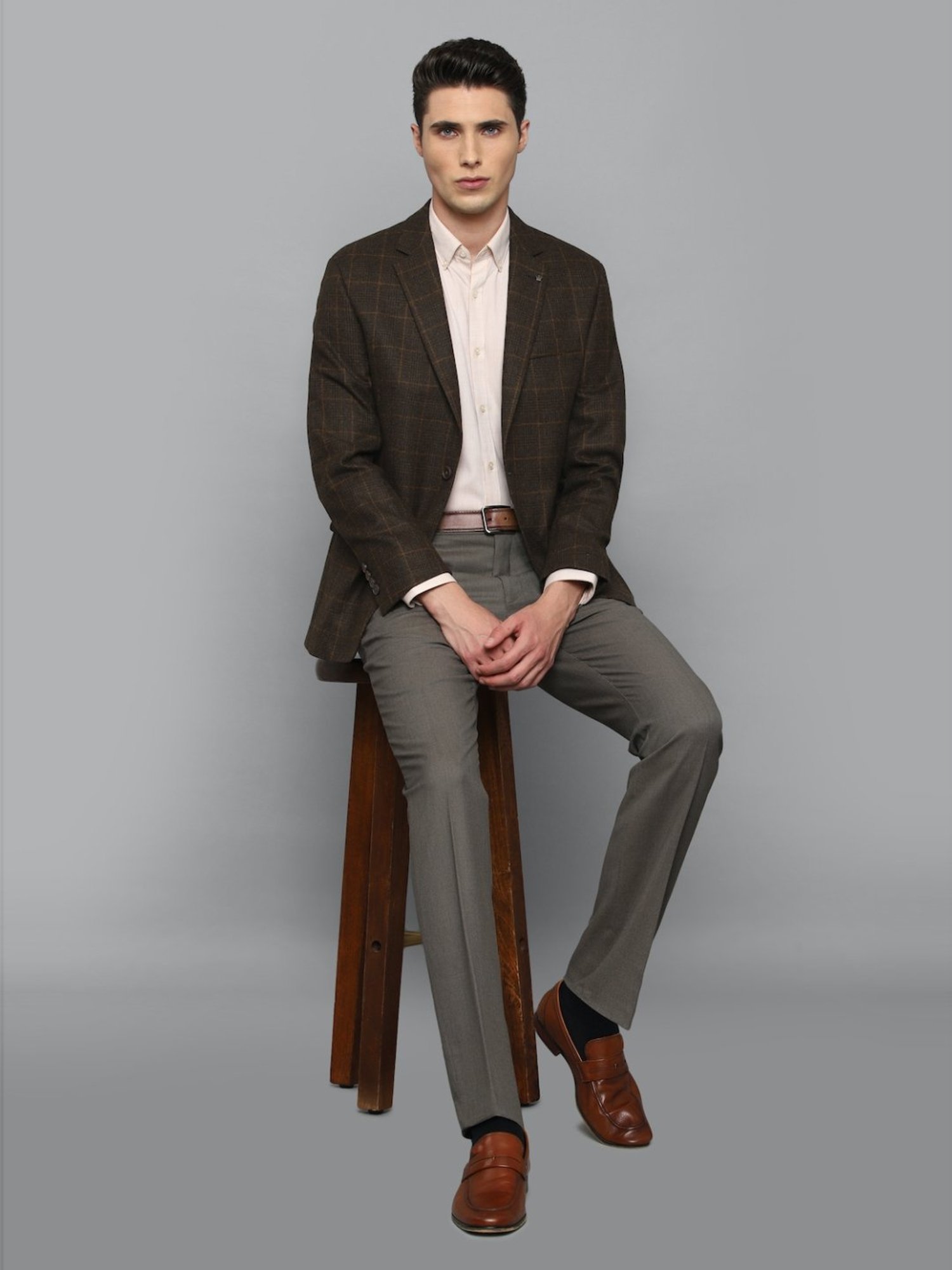 Louis Philippe Brown Regular Fit Checks Blazer