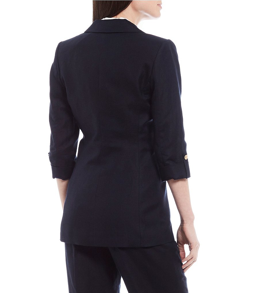 Calvin Klein Petite Size Linen-Blend Notch Lapel Collar 3/4 Roll Sleeve Jacket