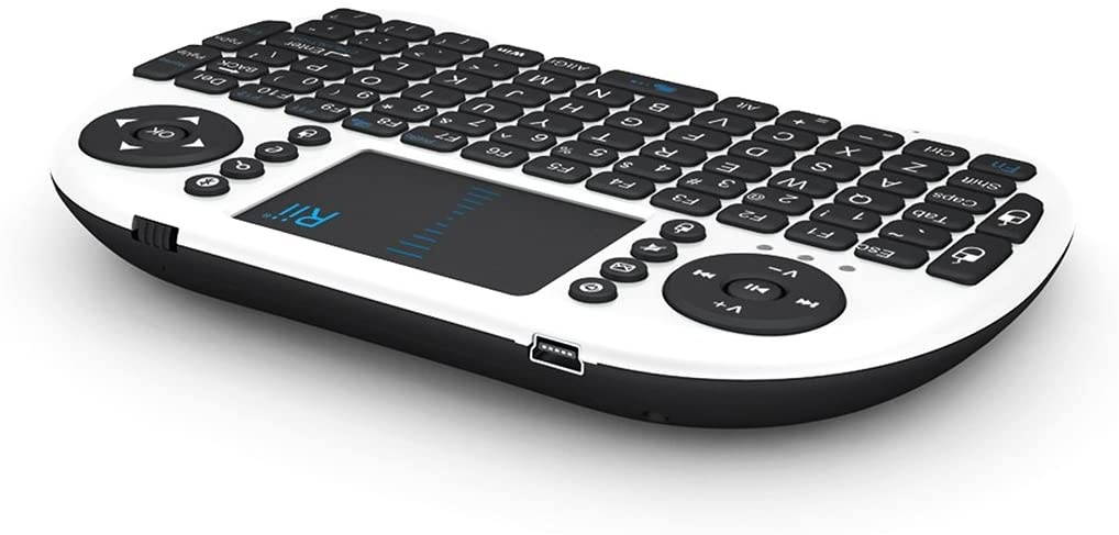 Rii i8 Mini Bluetooth Keyboard with Touchpad＆QWERTY Keyboard, Portable Wireless Keyboard with Remote Control for Smartphones/Laptop/PC/Tablets/Windows/Mac/TV/Xbox/PS3/Raspberry Pi .Silver White