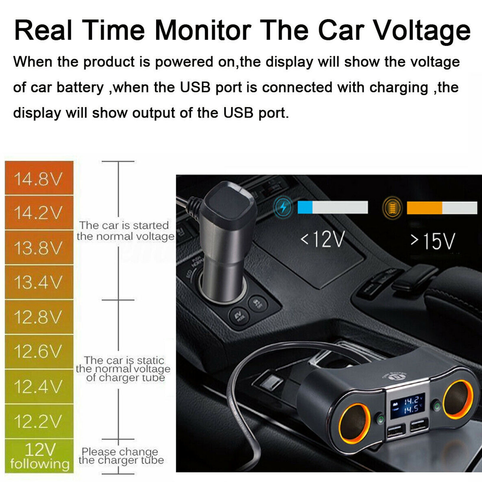 12V Car Cigarette Lighter Adapter 2Way Double Plug Socket Charger Splitter H8D9N
