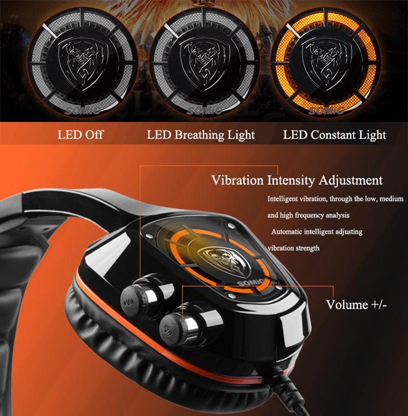 Somic G910 LED Virtual 7.1 Surround Sound USB Gaming Headphone Stereo Vibration Headset with Two Gaming Modes, Microphone For CF LOL PC Games