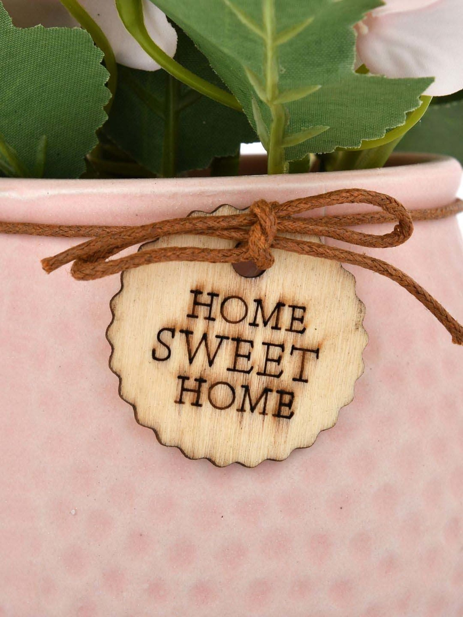 Tayhaa Pink & White Ceramic Artificial Flowers Bunch With Pot