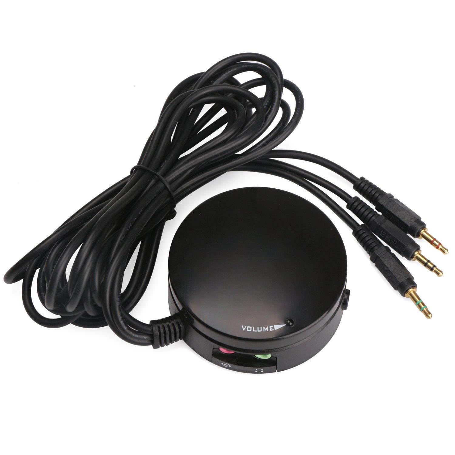 3.5mm Computer Volume Control Switch, DROK PC Speaker Headset Audio Volume Controller Headphone Sound Switchable Giant Volume Adjuster Knob with 3.5 mm Microphone Interface and 5 Feet Cable