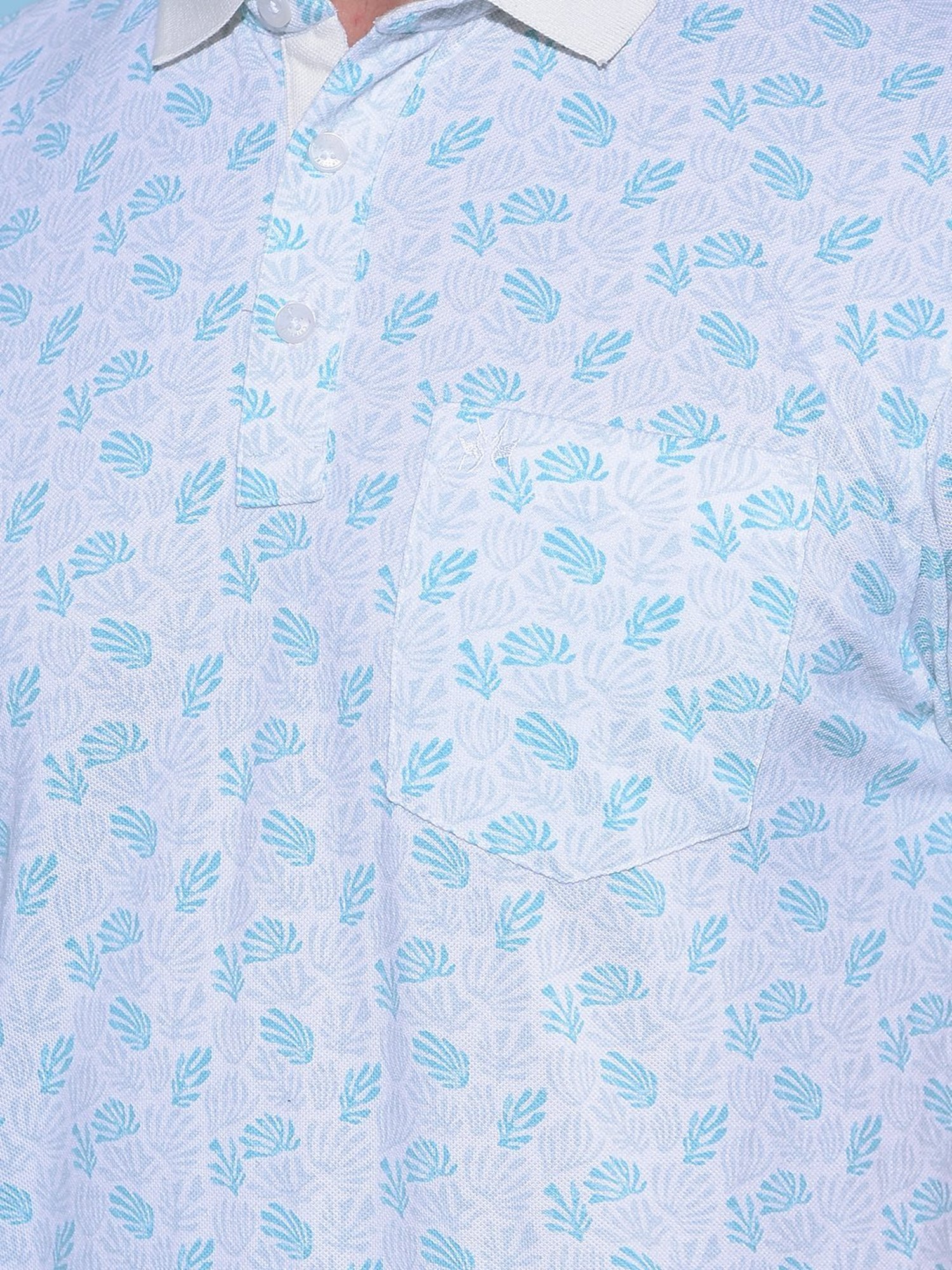 Crimsoune Club Blue Slim Fit Floral Print Polo T-Shirt