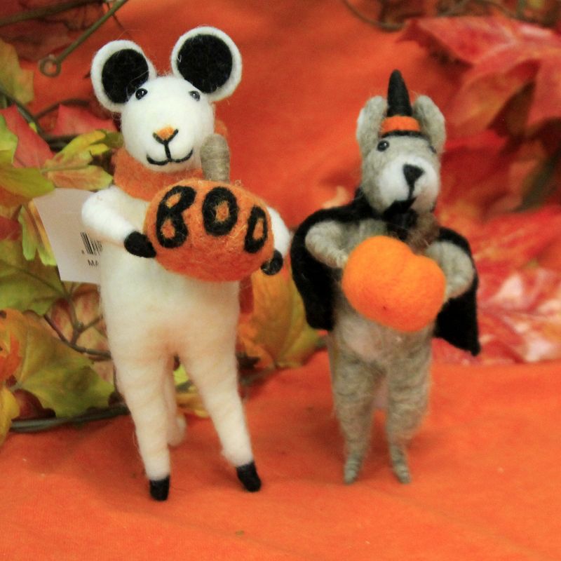 Halloween 8.0" Felted Halloween Mice Set/2 Fall Mouse Witch Pumpkin  -  Decorative Figurines