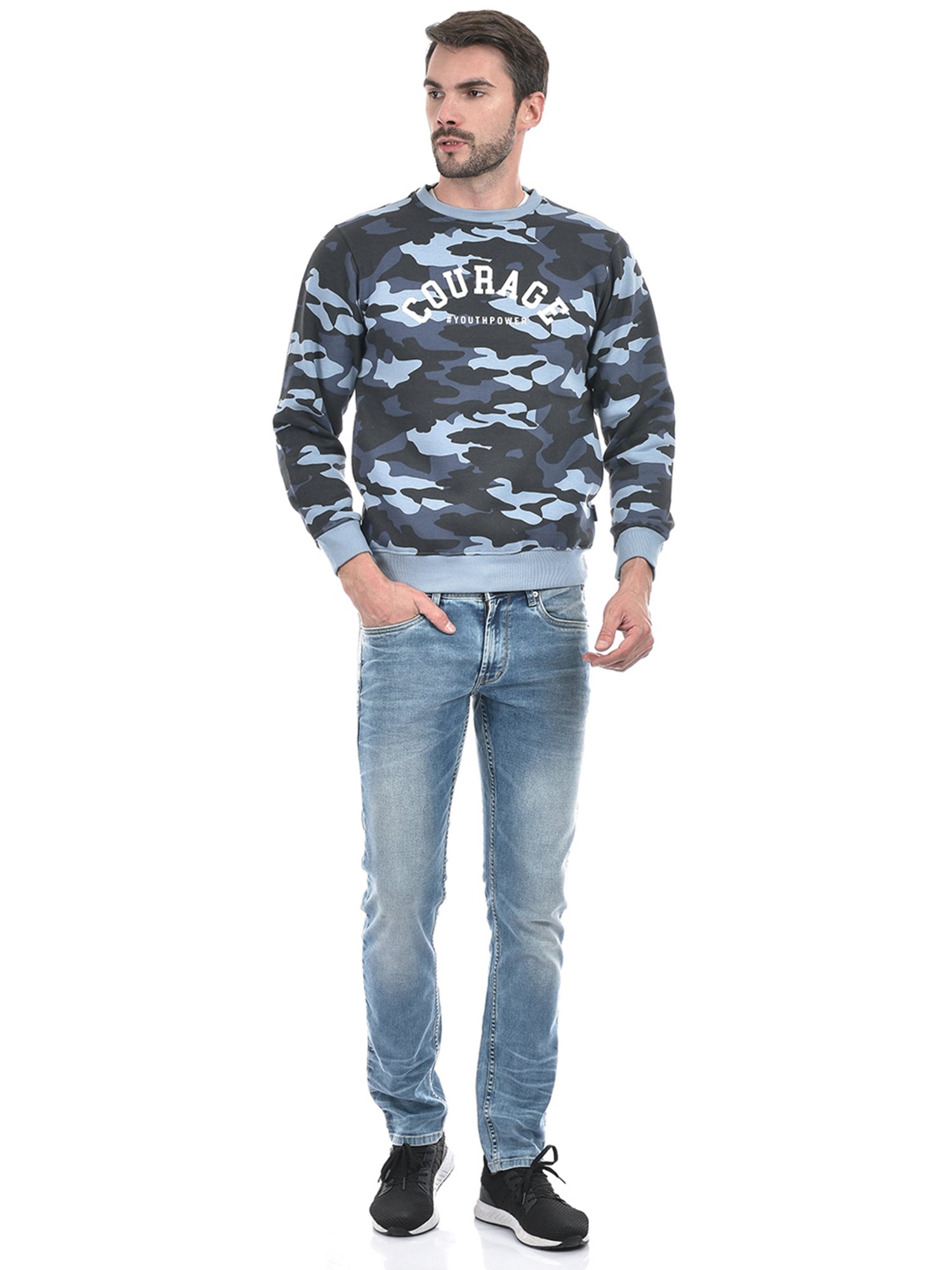 Integriti Blue Regular Fit Camo Print Sweatshirt