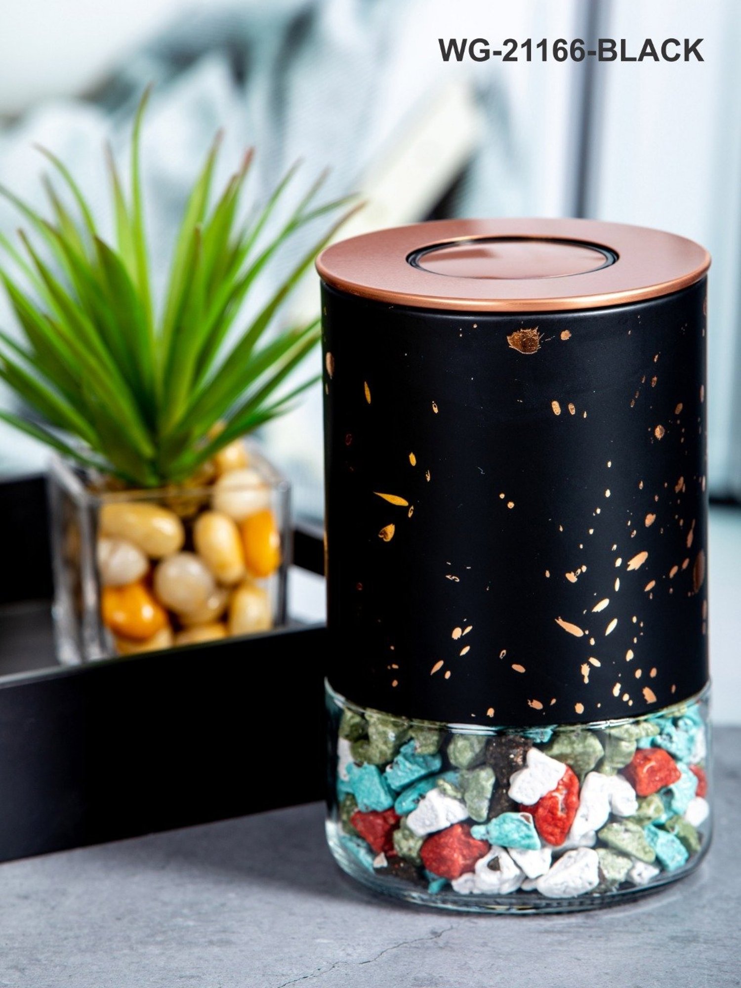 White Gold Black Glass Storage Jar with Lid (0.65L)