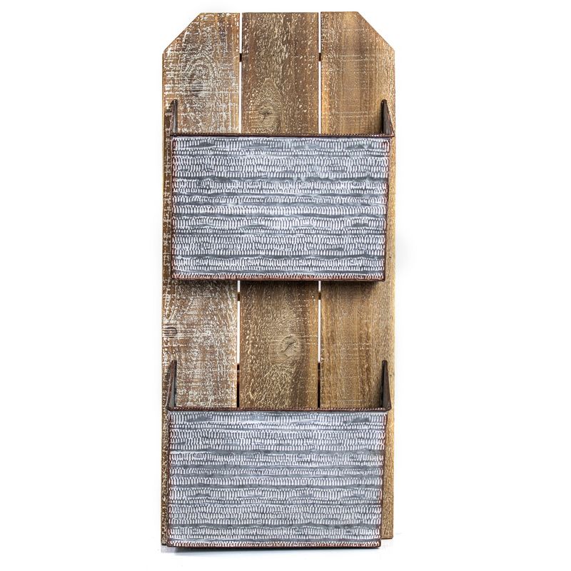 26" x 12" x 5" Double Pocket Galvanized Metal and Wood Mail & Magazine Wall Organizer Brown - American Art Decor