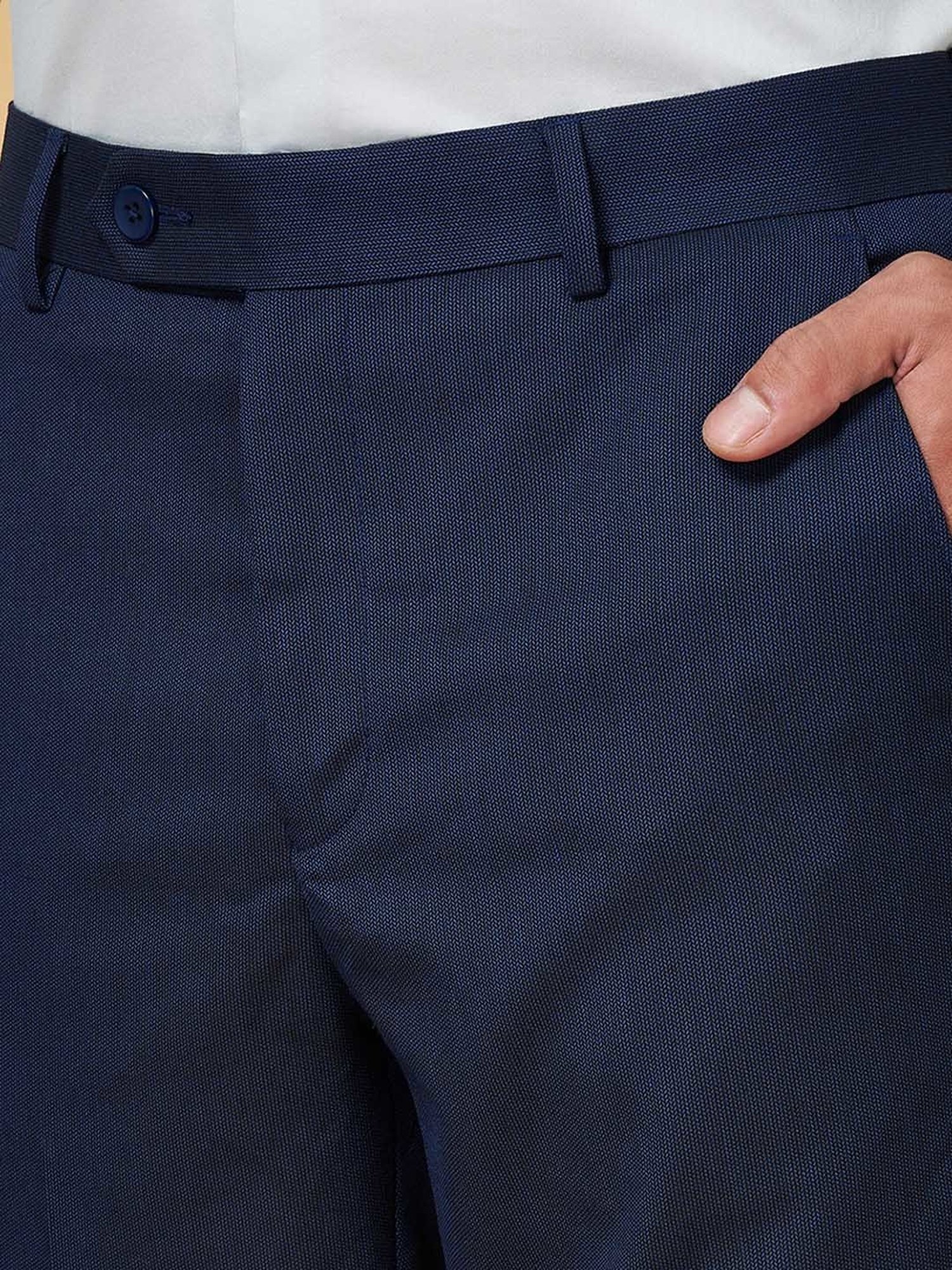 Byford by Pantaloons Navy Slim Fit Flat Front Trousers