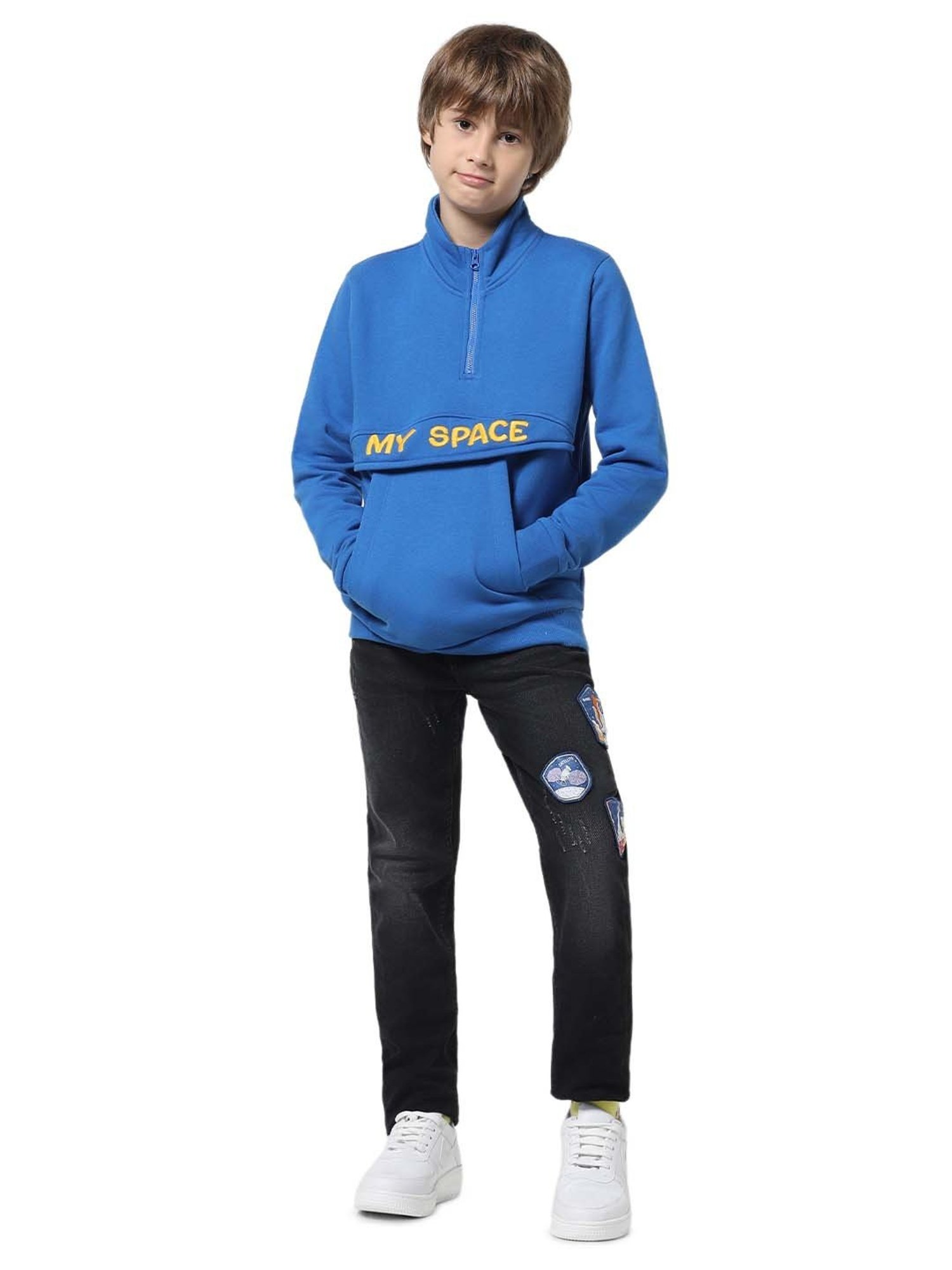 Jack & Jones Junior Blue Embroidered Full Sleeves Sweatshirt