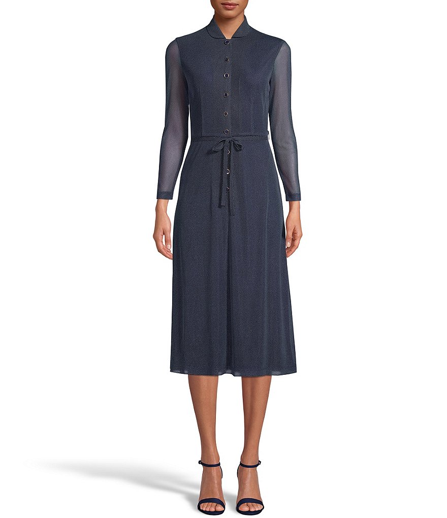 Tommy Hilfiger Paisley Chiffon Smocked Sleeveless Mock-Neck Midi A-Line Dress