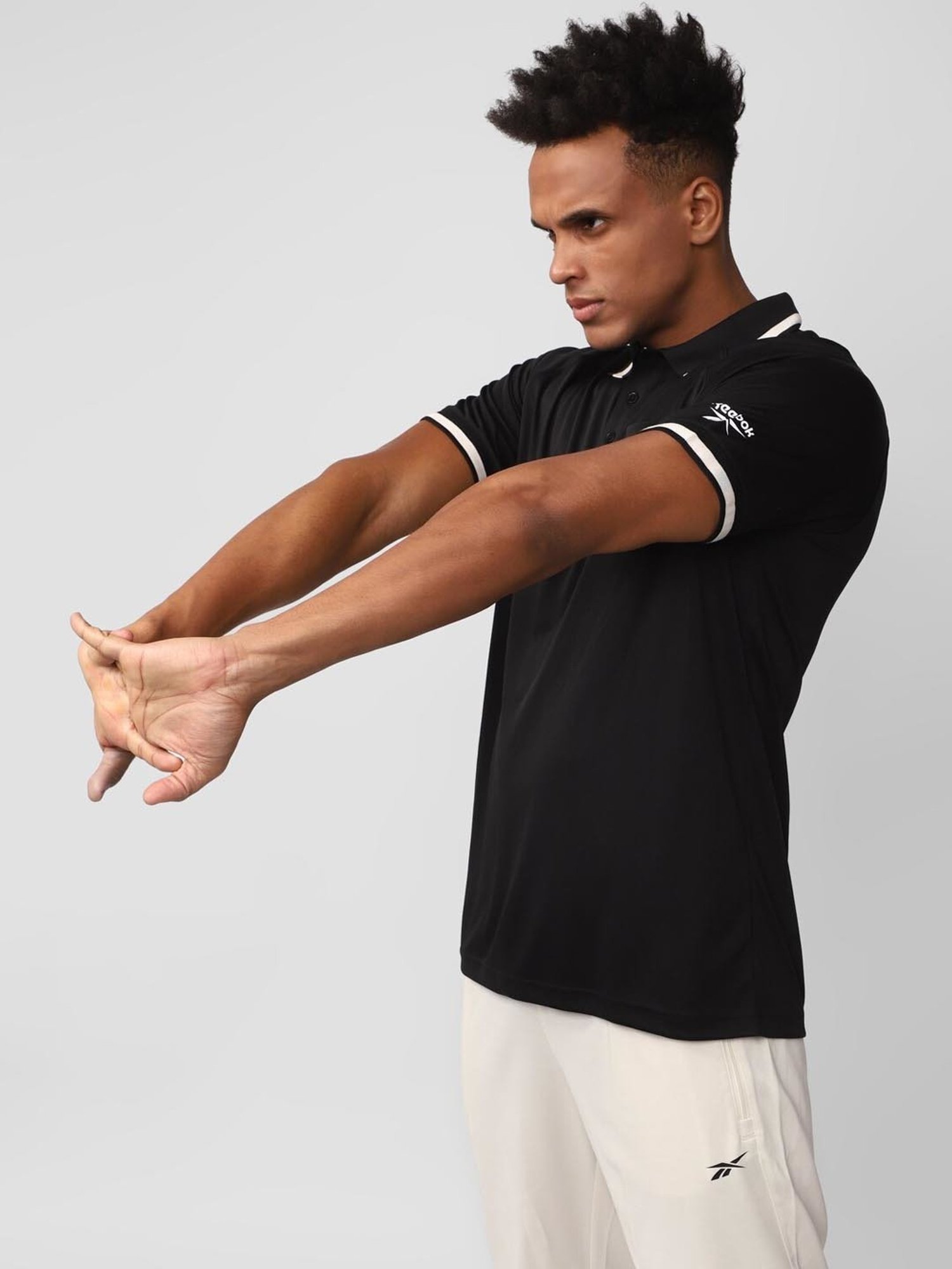 Reebok Black Slim Fit Printed Polo T-Shirt
