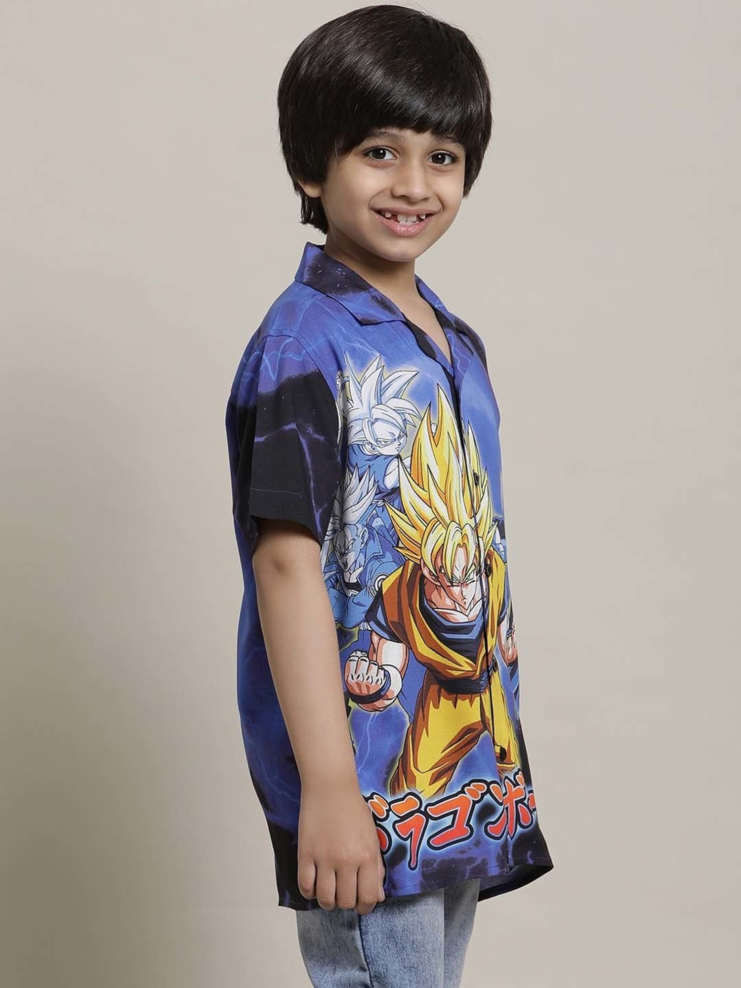 Kidsville Blue & Yellow Printed Dragon Ball Z Shirt