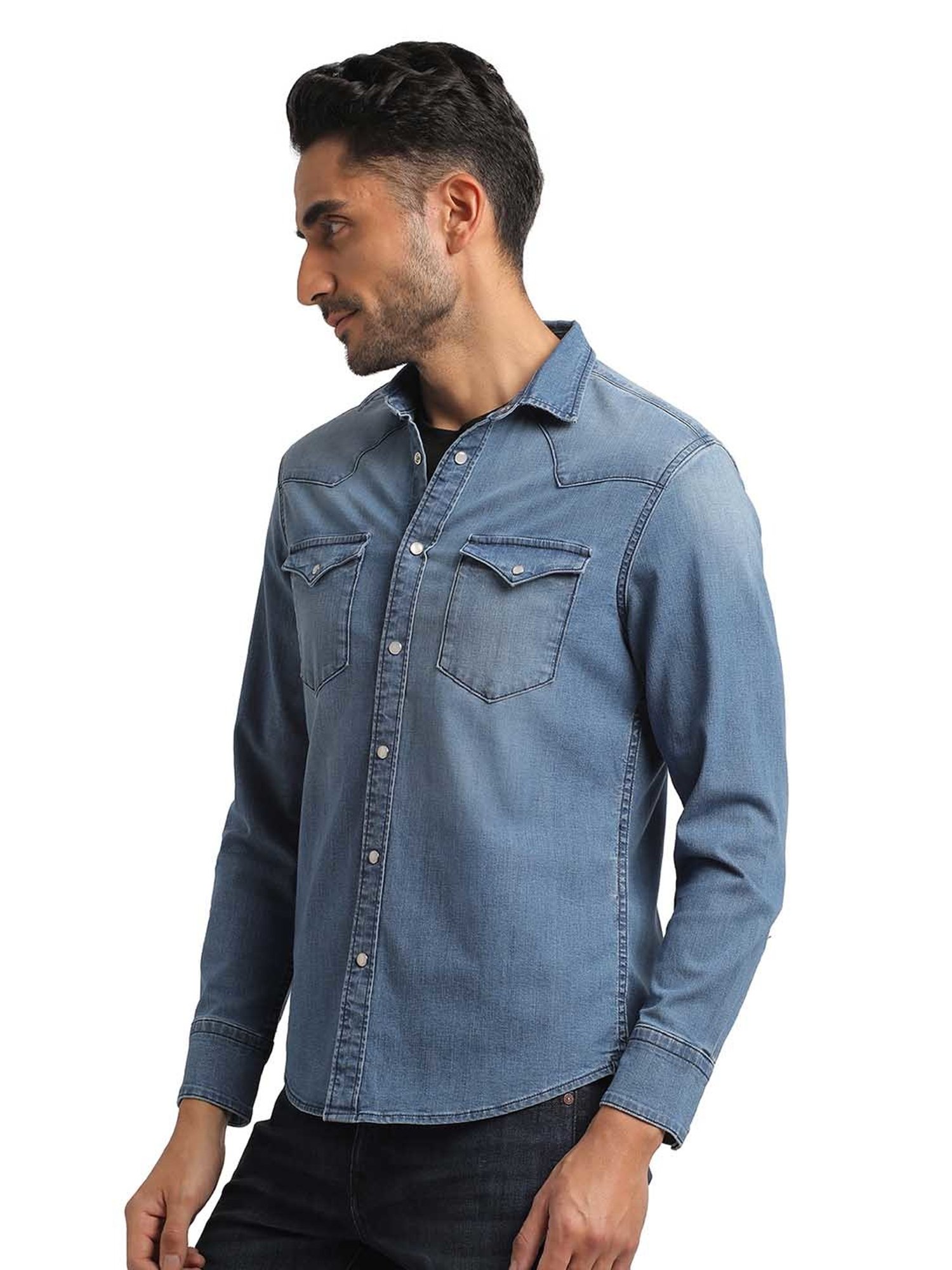 EVERBLUE Light Blue Regular Fit Shirt