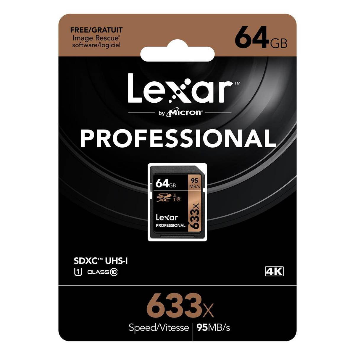 Lexar 64GB Professional Class 10 UHS-I U1 633x SDXC Memory Card #LSD64GCB1NL633