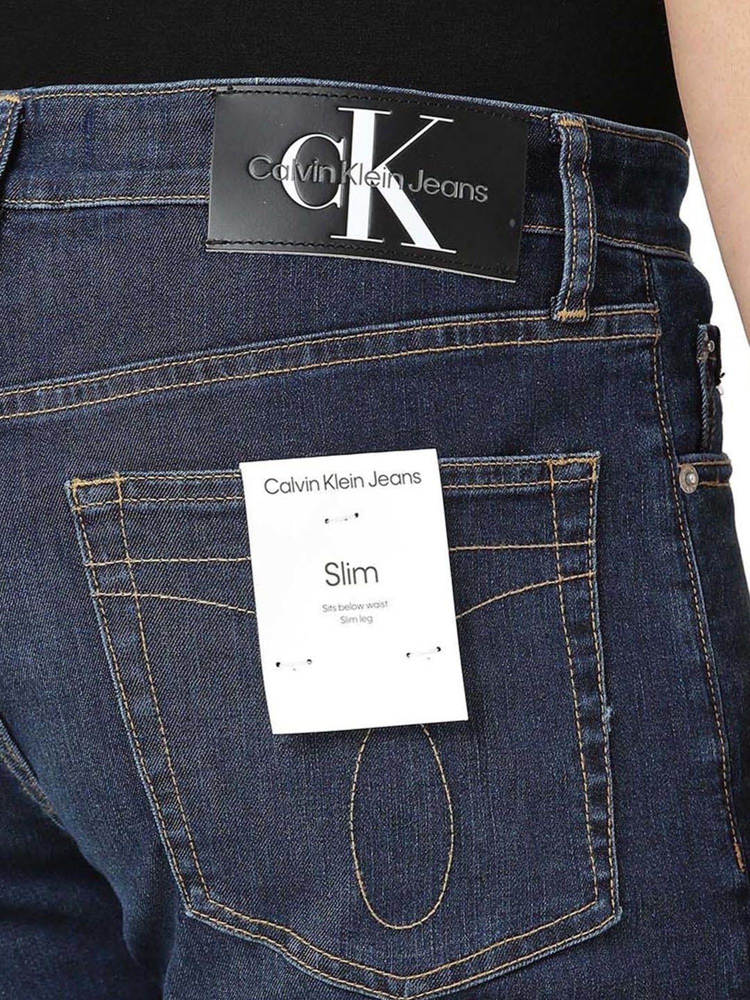 Calvin Klein Jeans Slim Dark Blue Hanger Loop Lightly Washed Mid Rise Jeans