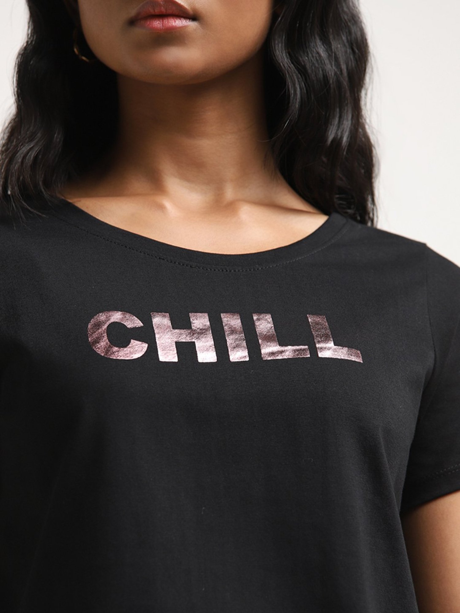 LOV by Westside Black Typographic Print Cotton T-Shirt