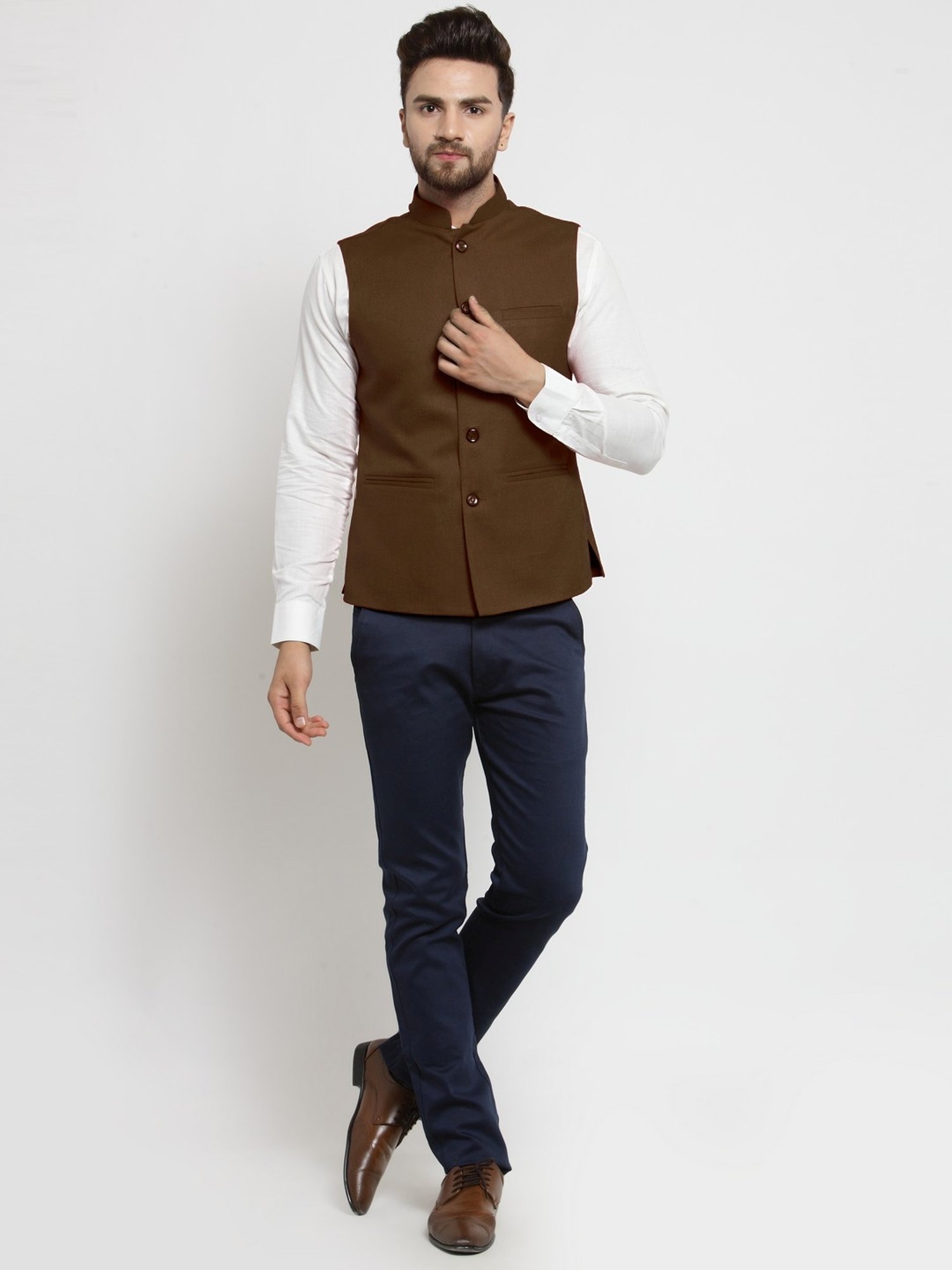 Treemoda Chocolate Brown Regular Fit Nehru Jacket