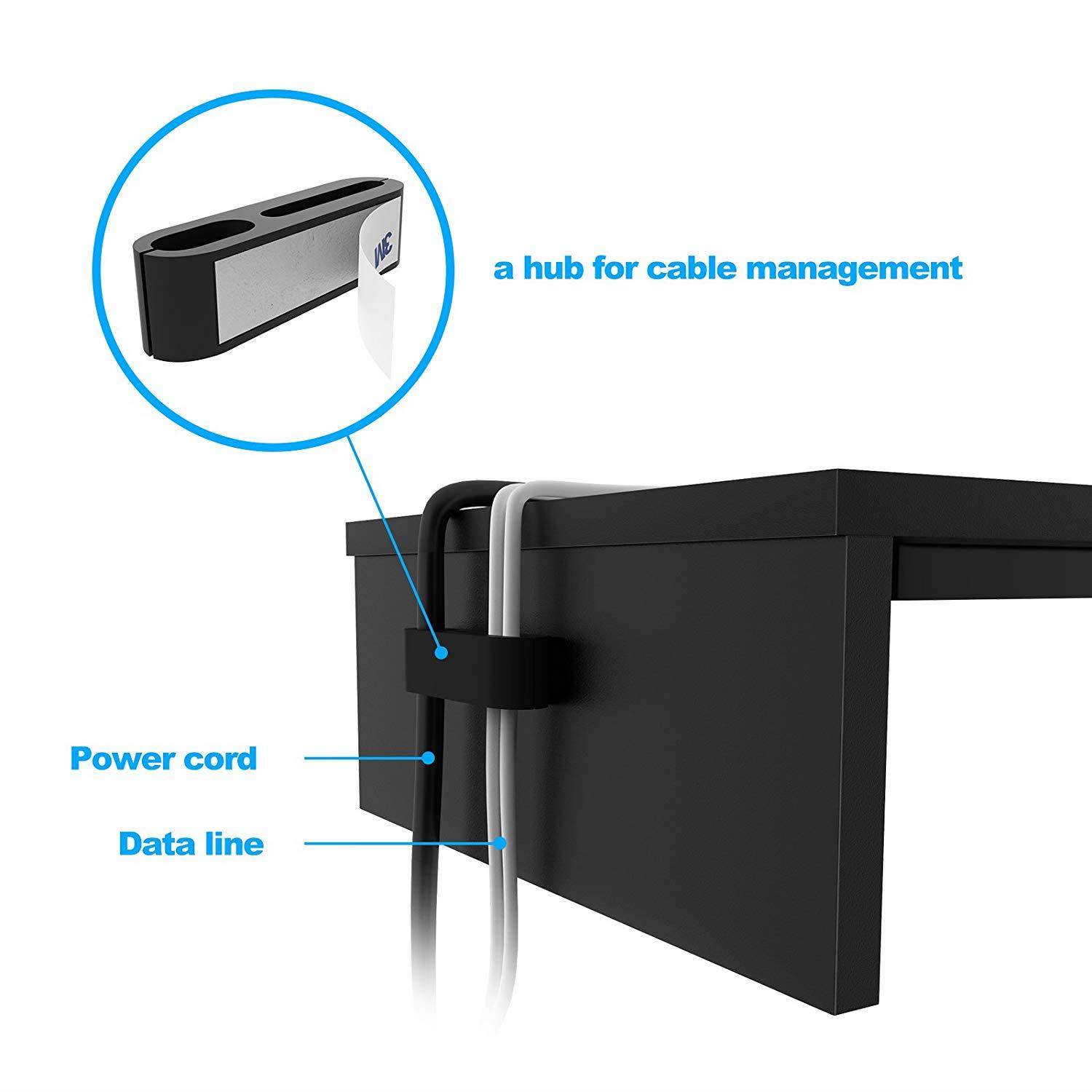 1homefurnit Wood Monitor Stand Riser Desk Storage Organizer, Speaker TV Laptop Printer Stand with Cellphone Holder and Cable Management, 16.7 inch Black