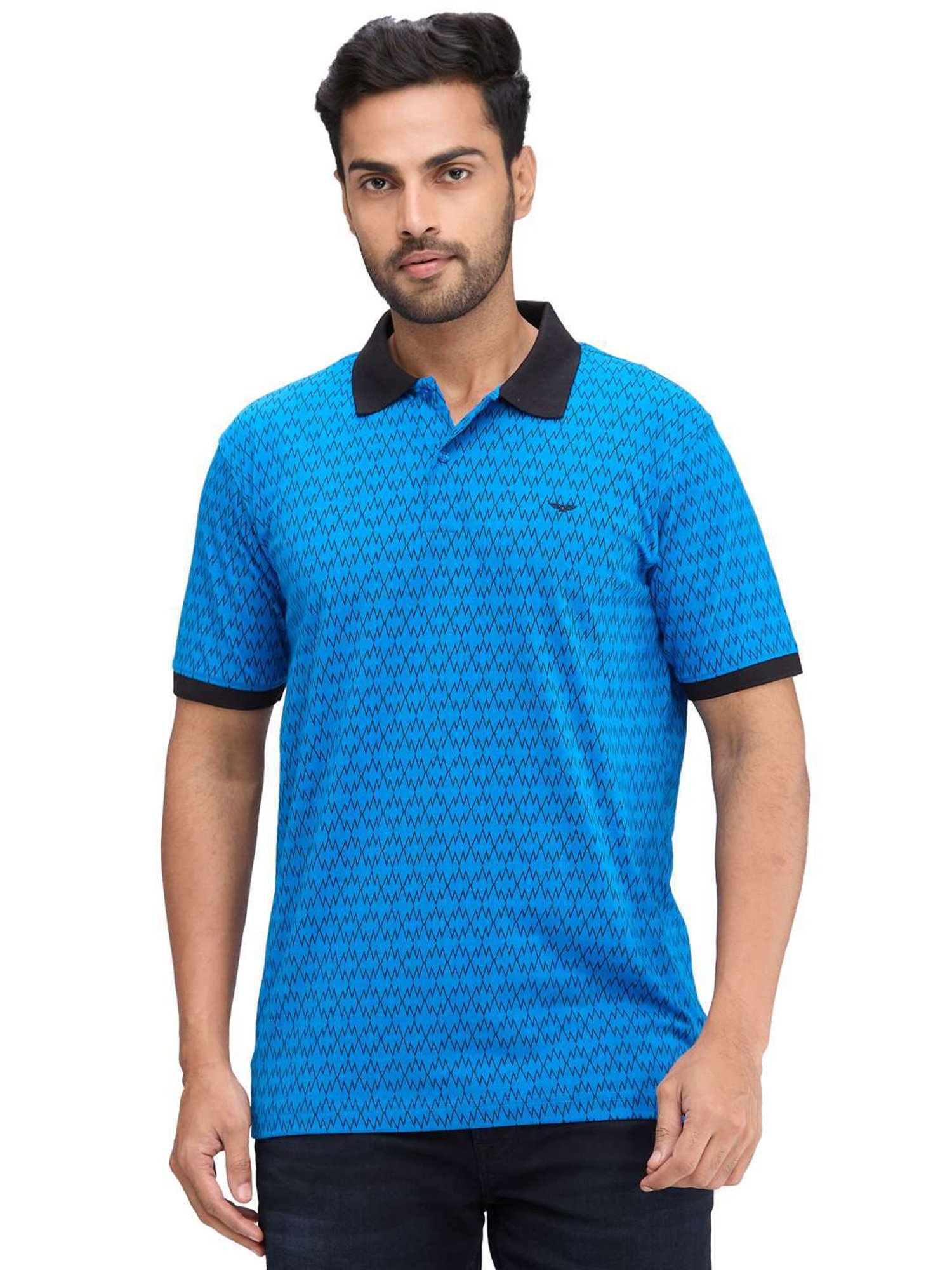 Park Avenue Blue Slim Fit Printed Polo T-Shirt