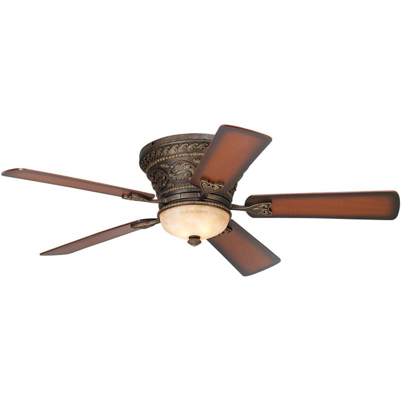 52" Casa Vieja Vintage Hugger Ceiling Fan with Light LED Dimmable Remote Golden Bronze Reversible Teak Walnut Blades Living Room