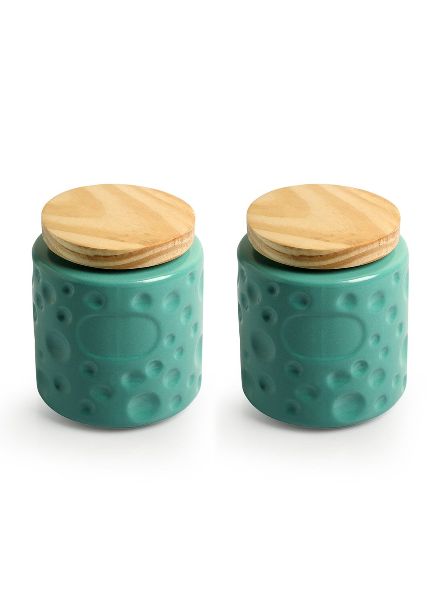 ExclusiveLane Vibrant Green Ceramic Jars & Containers - Set of 2, 720 ML