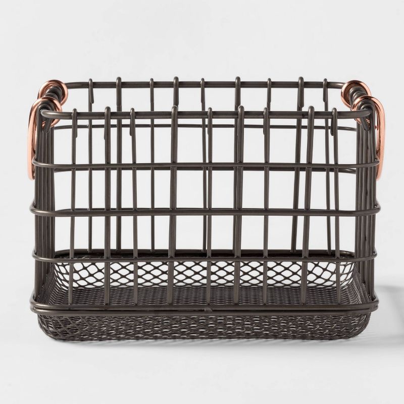 Wire Basket With Copper Handle And Mesh Bottom Pewter - Threshold™
