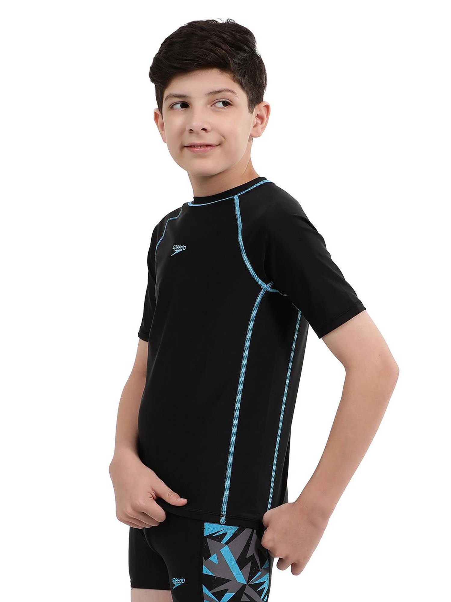 Speedo Kids Black Solid Swim T-Shirt